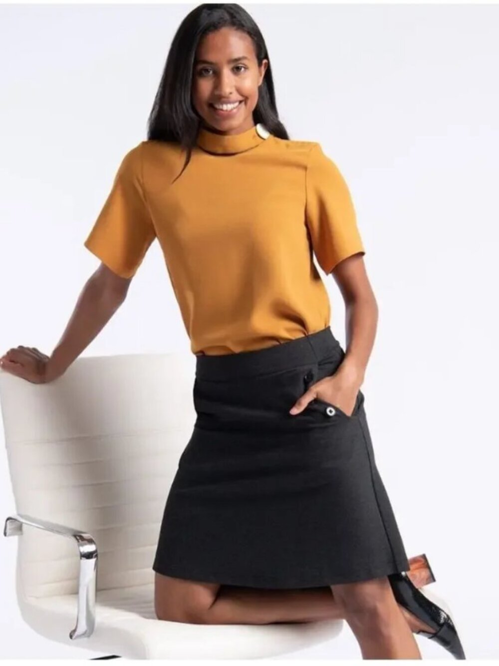 New Betabrand Black A-Line Six Button Ponte Skort Skirt Small